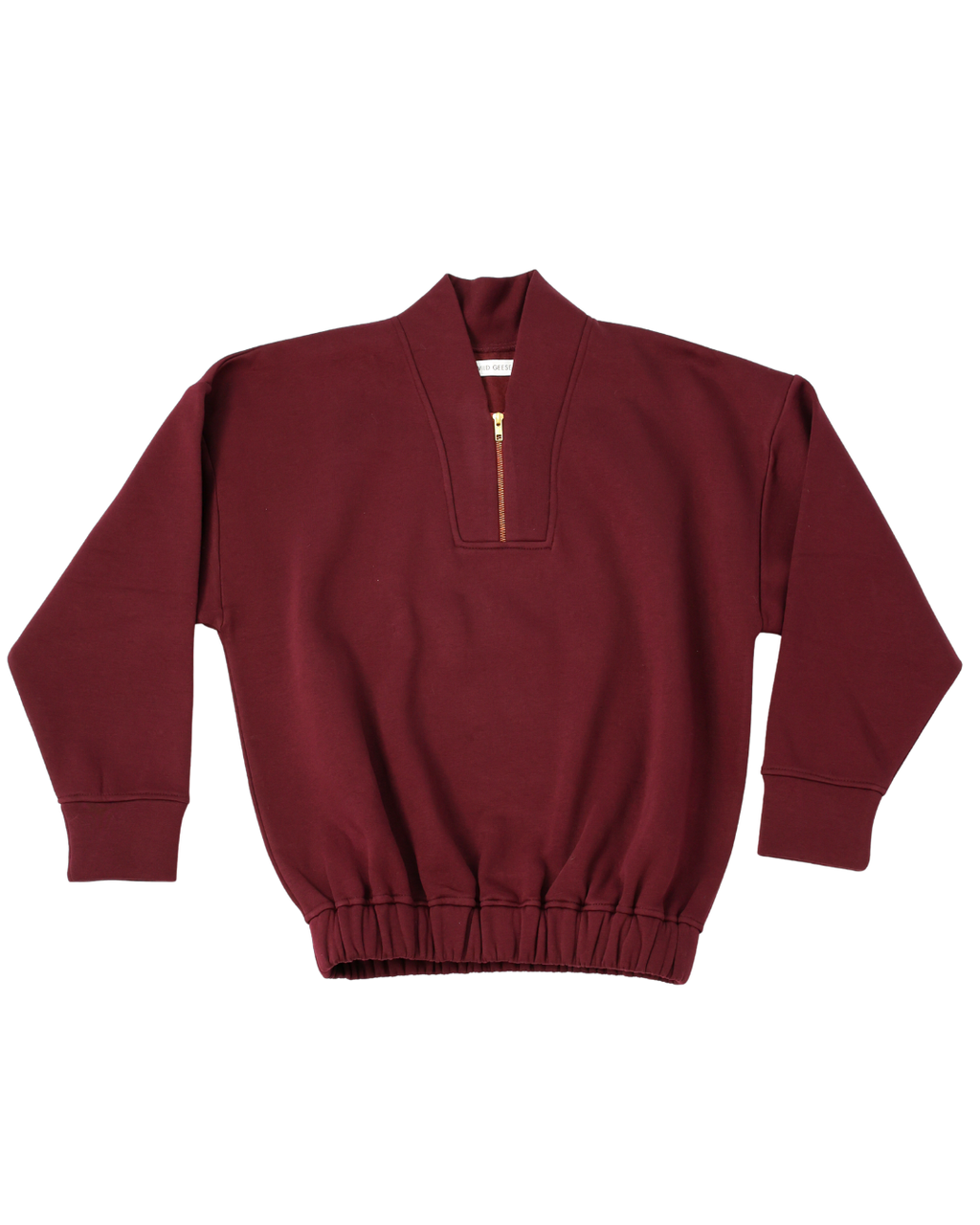 Flat lay of burgundy sweatshirt
