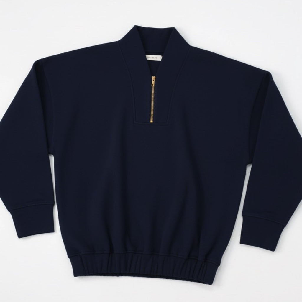 Navy blue zip-up sweatshirt