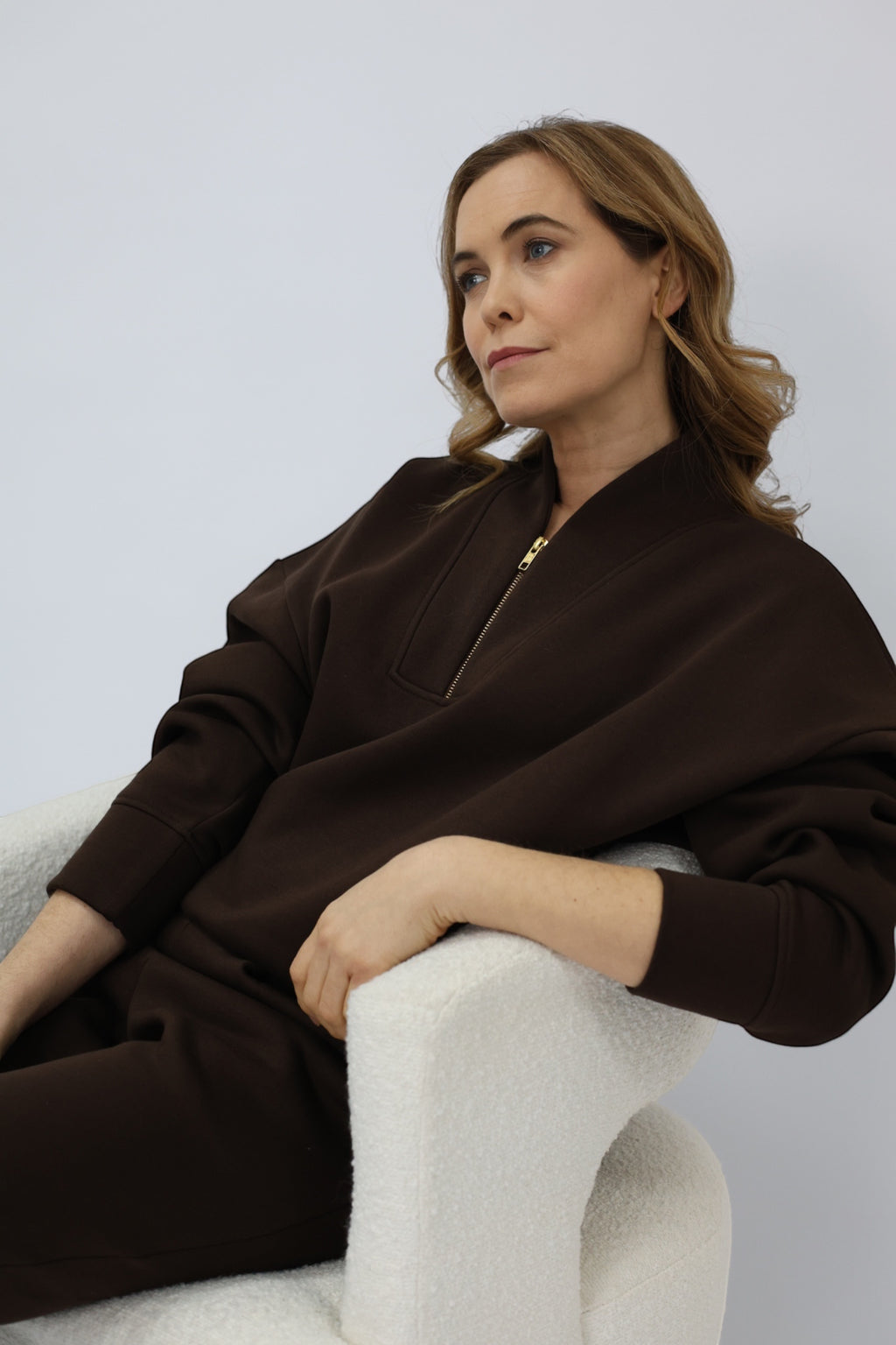 Margot Zip Detail Sweatshirt in Chocolate