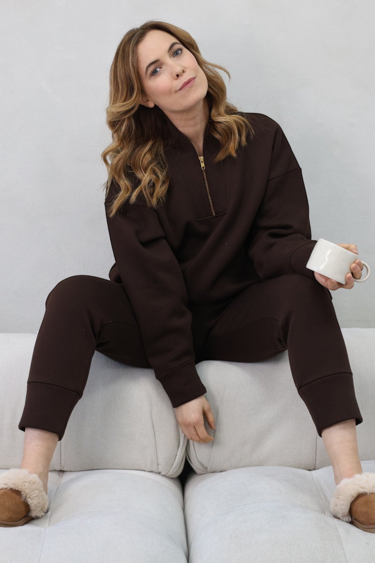 Margot Zip Detail Sweatshirt in Chocolate