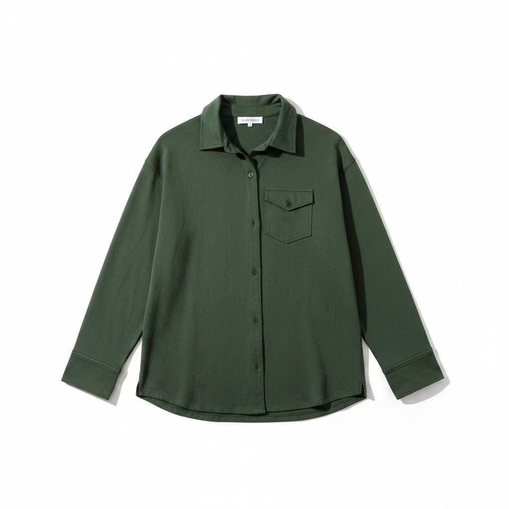 Green shirt with a pocket on a white background