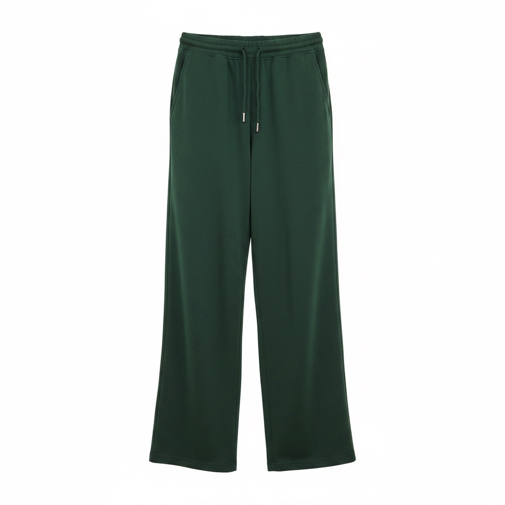 Flat lay green jersey wide leg trousers with tie