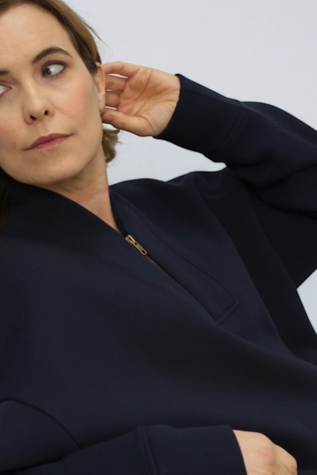 Margot Zip Detail Sweatshirt in Navy
