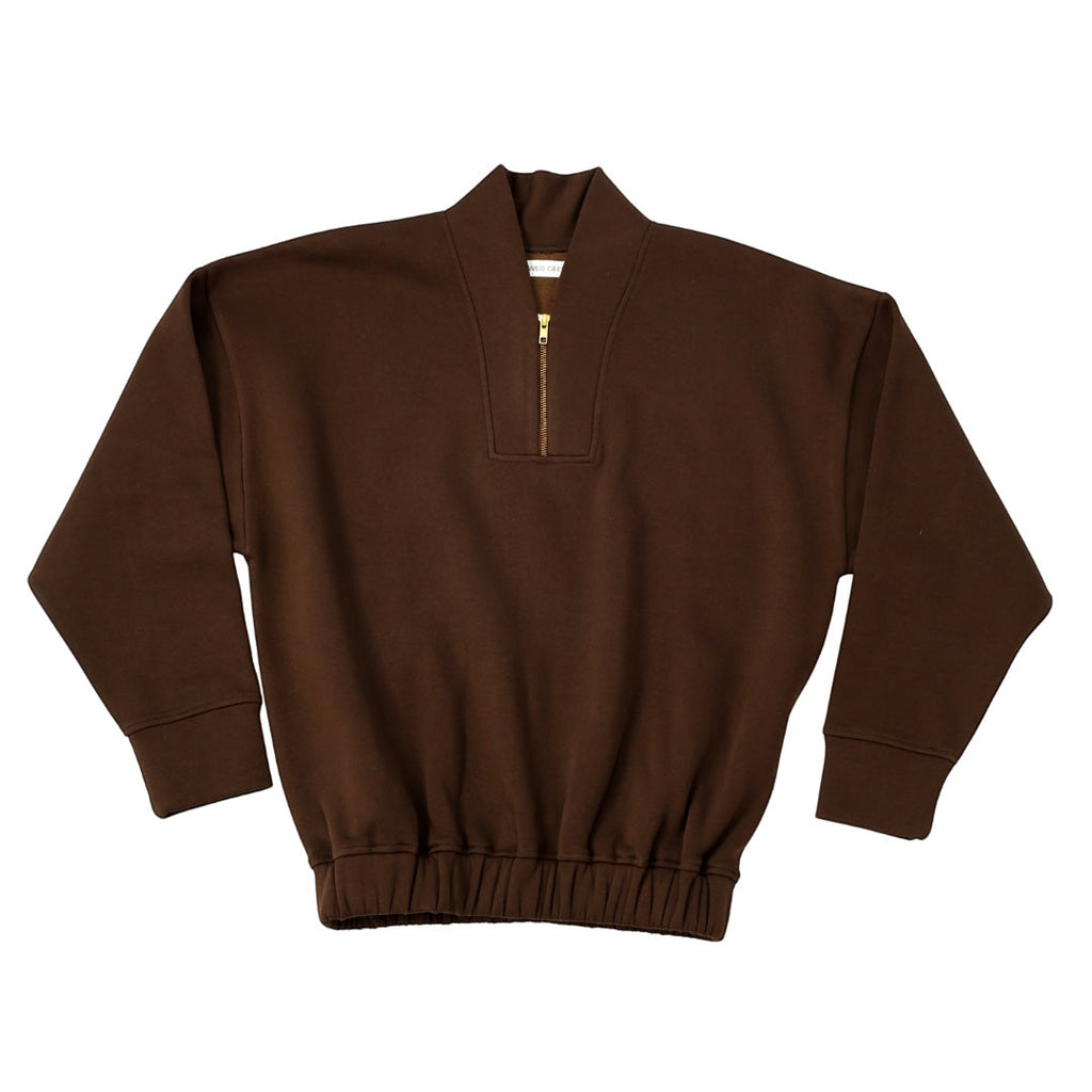 Wild Geese chocolate brown 100% cotton sweatshirt with a gold zip detail and elasticated hem.