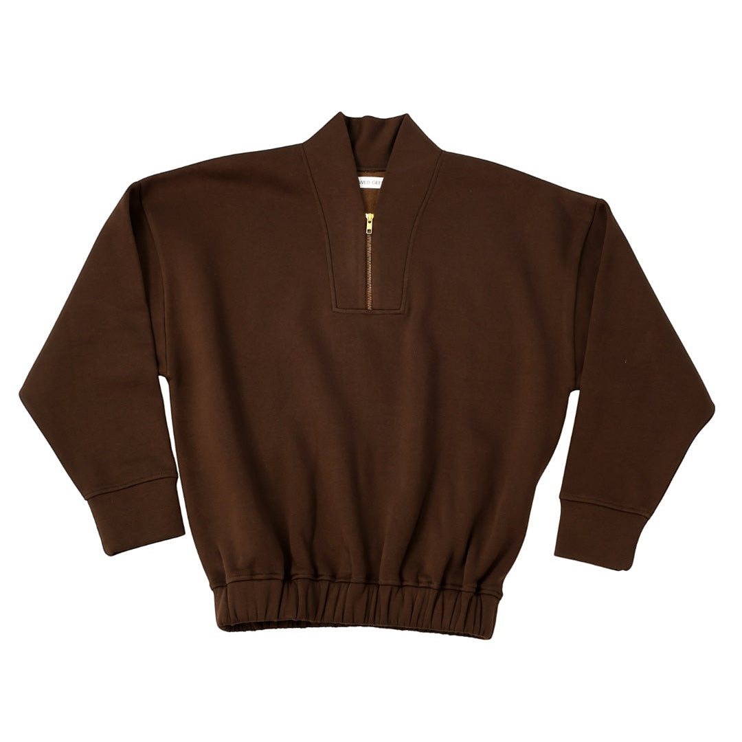 Wild Geese chocolate brown 100% cotton sweatshirt with a gold zip detail and elasticated hem.