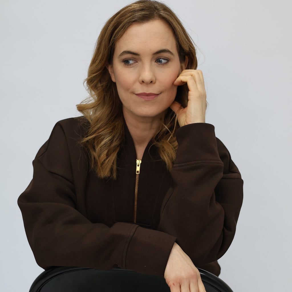 Wild Geese Margot brown 100% cotton sweatshirt with gold zip detail and relaxed fit.