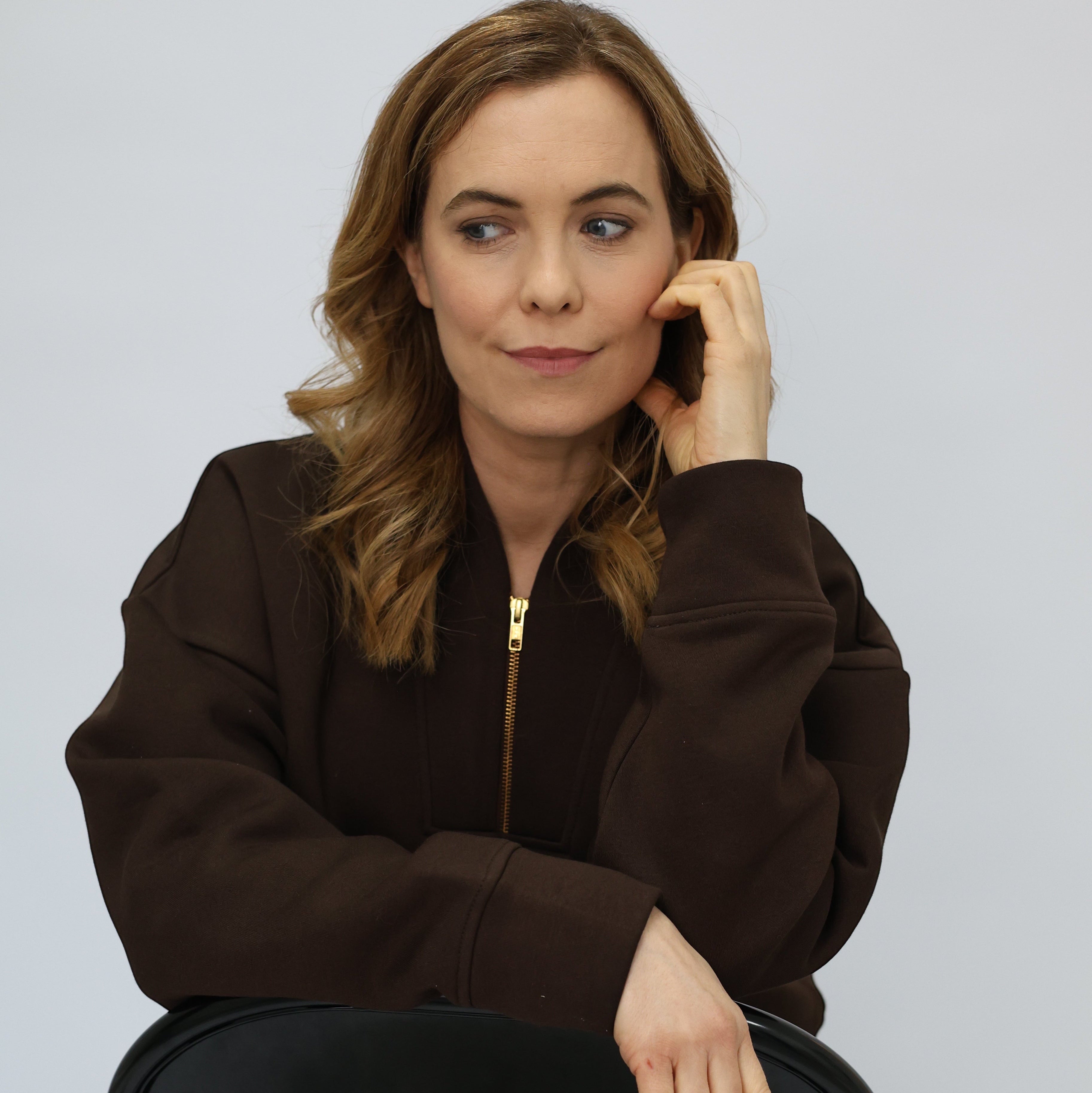 Wild Geese Margot brown 100% cotton sweatshirt with gold zip detail and relaxed fit.